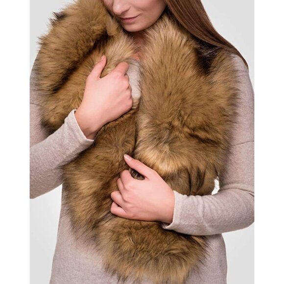 Luxury Brown Real Look Faux Fox Fur Scarf Neck Warmer Fur Collar Shawl Wrap - Picture 5 of 5